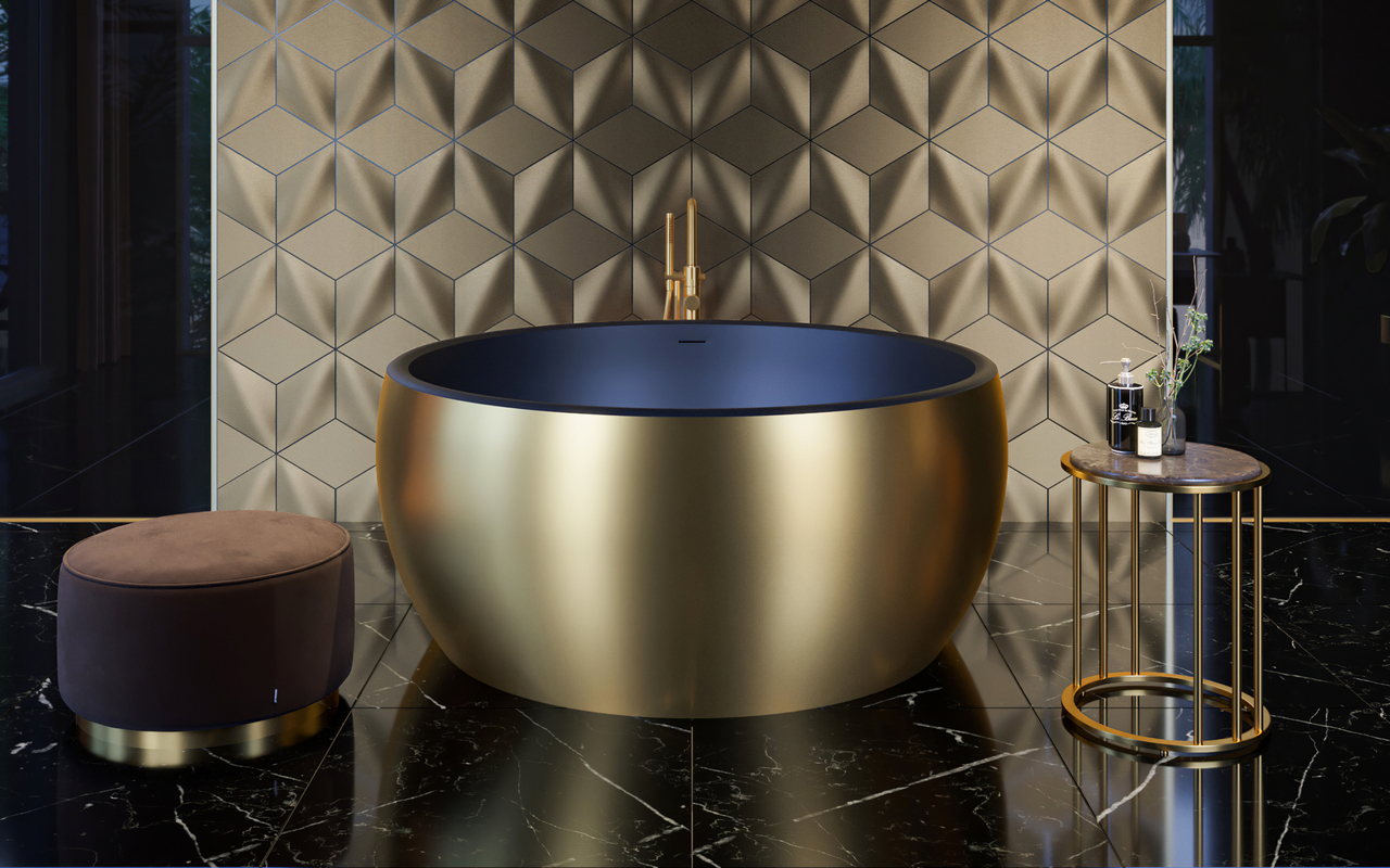 Aquatica Aura Gold Black Round Freestanding Solid Surface Bathtub 06